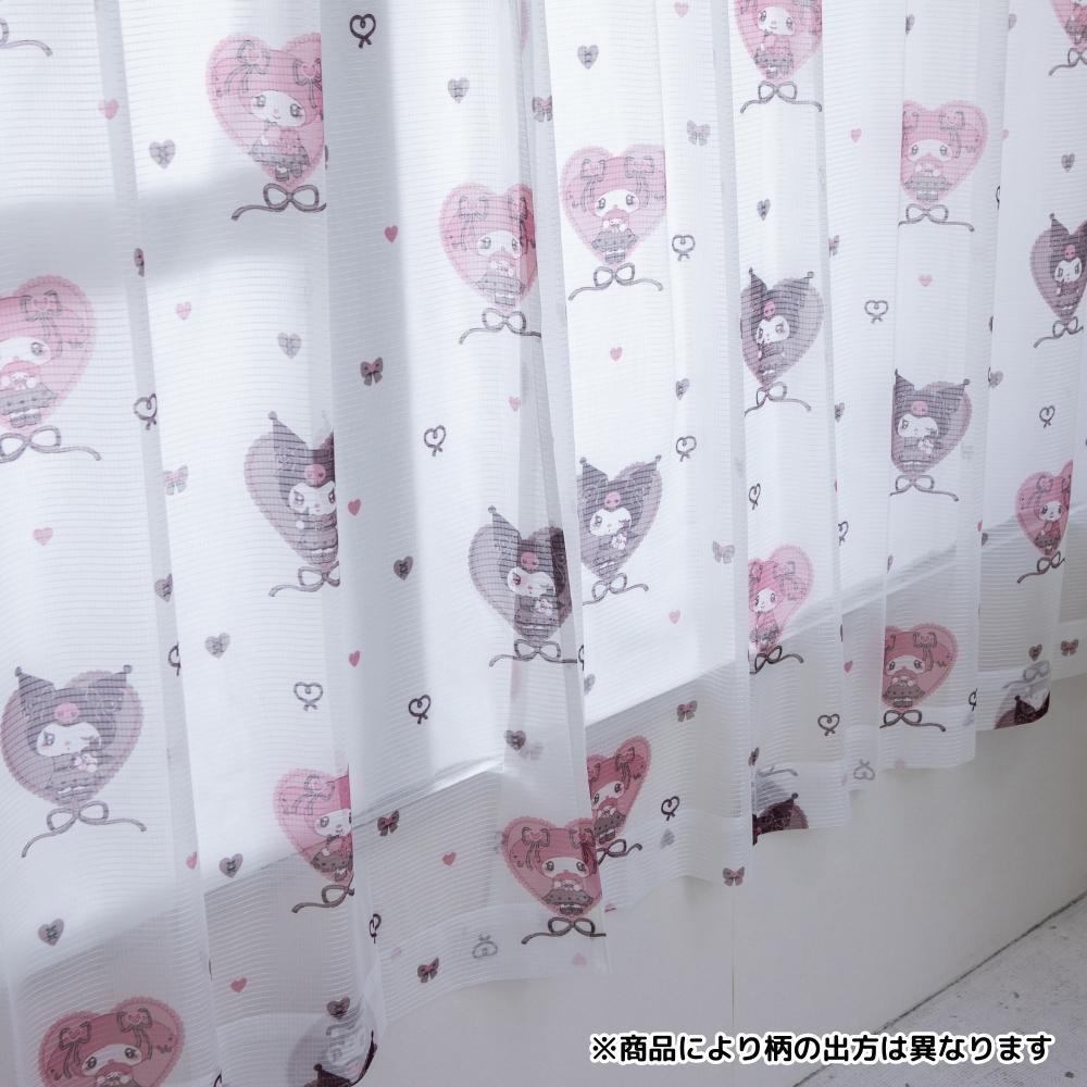 【Sanrio サンリオ】丸洗いOKなので万が一汚れてもお手入れ簡単♪外から見えにくい生地を使用。UVカット率99.9%真夜中のメロクロデザインのクロミ・マイメロレース カーテン 2枚組 (C)'23 SANRIO(L)