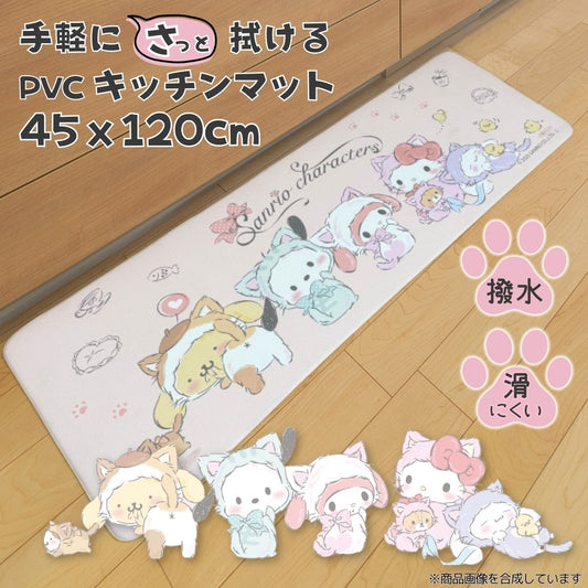 やわらかいPVC素材を使用したお手入れ簡単!ささっと拭くだけのサンリオキャラクターズMIX PVCキッチンマット