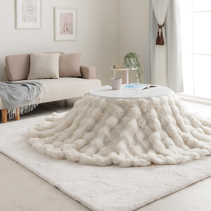 こたつ布団 円形 丸 こたつ掛布団 こたつ掛け毛布 洗える おしゃれ かわいい コタツ布団 白 フェイクファー フランネル 省エネ 韓国インテリア 海外風 新生活 北欧 姫系 ふわふわ アイボリー 約185cm丸 洗える円形薄掛こたつ布団