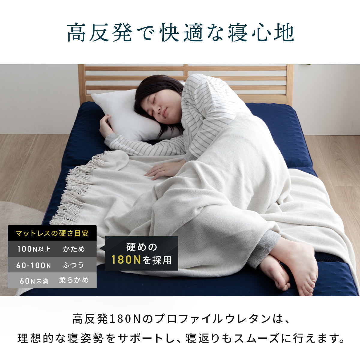 かためマットレス マットレス セミダブル 三つ折り 高反発 プロファイルウレタン 硬め 折りたたみ 寝具 ネイビー 約115×195×12cm