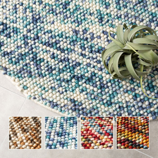 ウール100% ポコポコしたマルチカラーの円形手織りマット ポコ