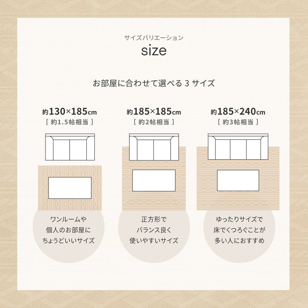 天然素材のコットン100%使用、肌ざわりのやさしいケーブルニット柄国産高機能洗えるラグ ナチュール