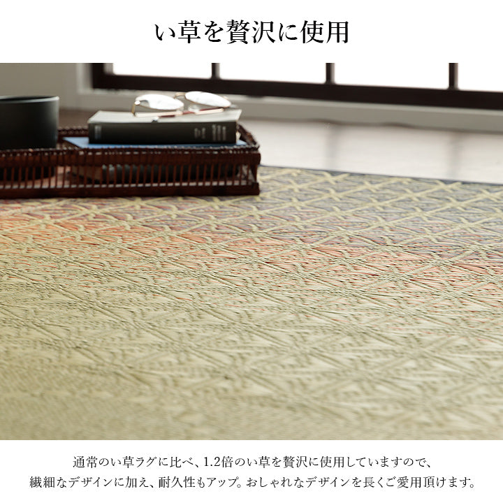 夏涼しい!通常の1.2倍のい草を贅沢に使用和モダンなデザインい草ラグ カーペット「NS麻モダン」 191×191cm 191×250cm