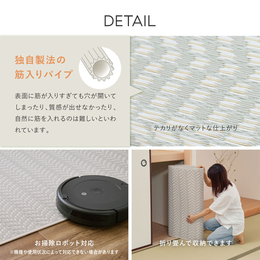 汚れても手軽に水洗い出来るPP素材のキズがつきにくい裏張り付きい草風カーペット 江戸間サイズ