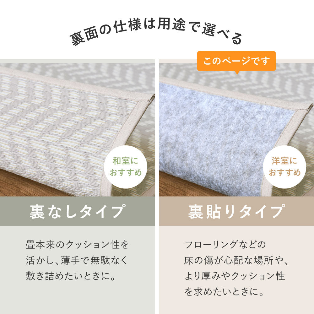 汚れても手軽に水洗い出来るPP素材のキズがつきにくい裏張り付きい草風カーペット 江戸間サイズ