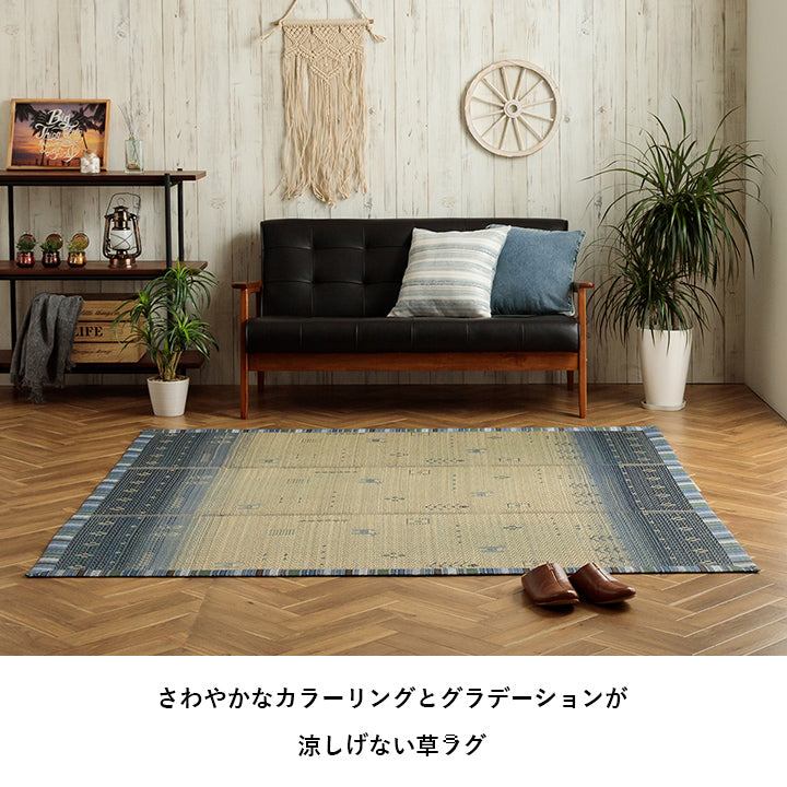 夏涼しい!さわやかなカラーリングとグラデーションが涼しげないギャベ柄草ラグ カーペット「NSリンク」 120×180cm 180×180cm 180×240cm