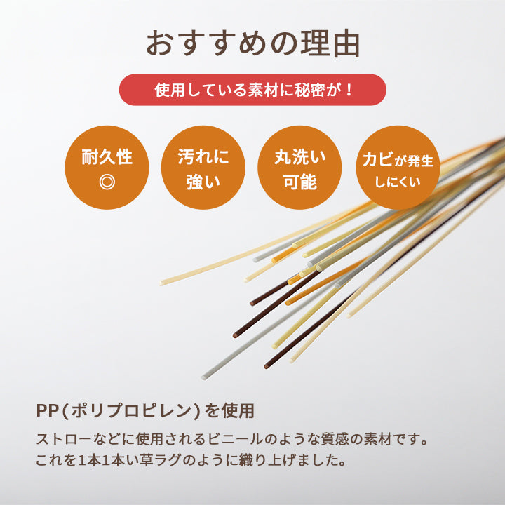 両面使用できるリバーシブル仕様!カジュアルモダンに夏をくつろぐ 純国産 い草ござ風お手入れ簡単洗えるカーペット ミーサ