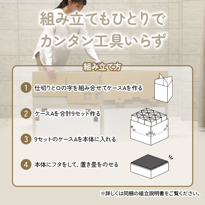 なつかしい畳の香りと肌ざわりを手軽に楽しめる小上がり段ボール一式1P置き畳