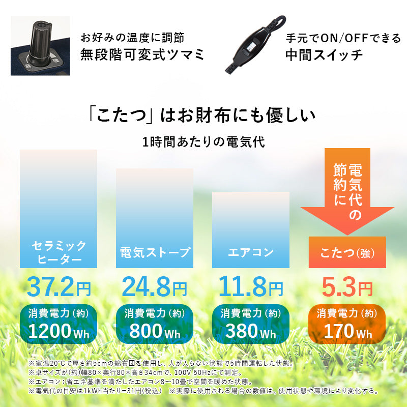 あたたかみのある木目調のオーバル型の天板 シャープな脚を合わせたこたつテーブル 幅100 こたつ単品