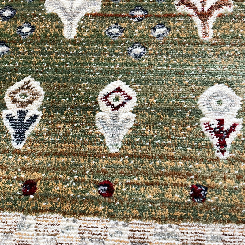 大地の恵みを感じさせてくれる木や花のモチーフがいきいきと愛らしい鮮やかな色合いが印象的なギャベデザインウィルトンラグ カレル【グリーン】