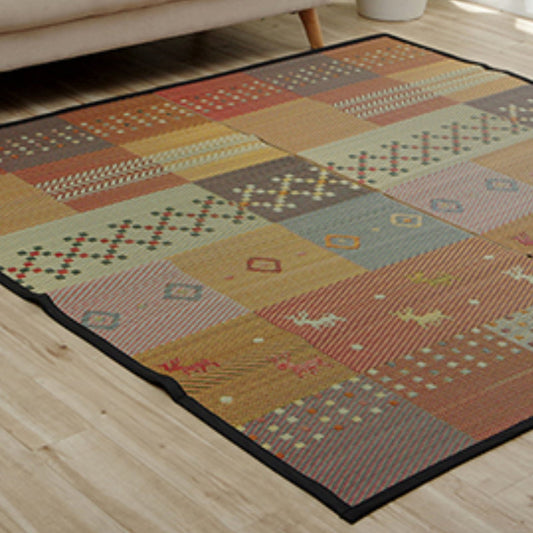 ギャベ柄で明るいデザインに仕上げたい草花ござカーペット 裏面:不織布タイプ