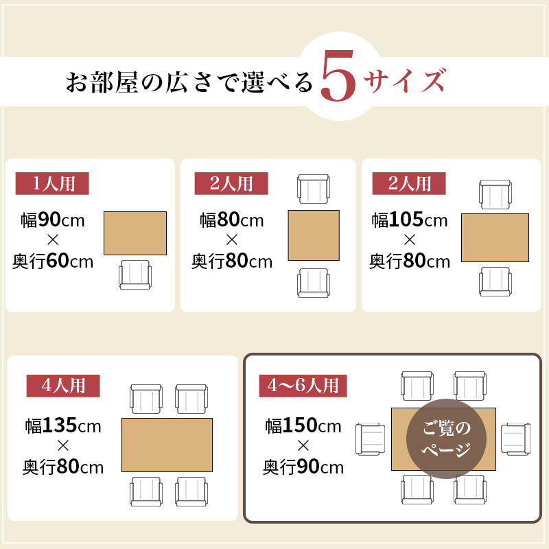 高さが6段階に変更できるこたつテーブル。ダイニングチェア、ソファ、座椅子などお使いの家具に合わせた高さに変更できるダイニングコタツ 幅150cm