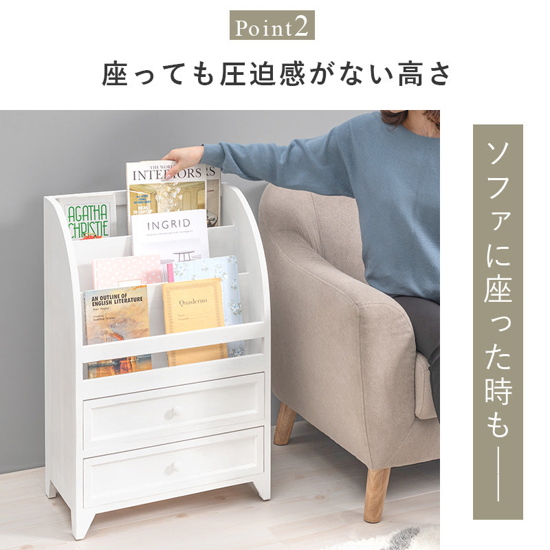 シャビーホワイトが可愛いシンプルなアンティーク調マガジンラック (約)幅48×奥行27×高さ73cm