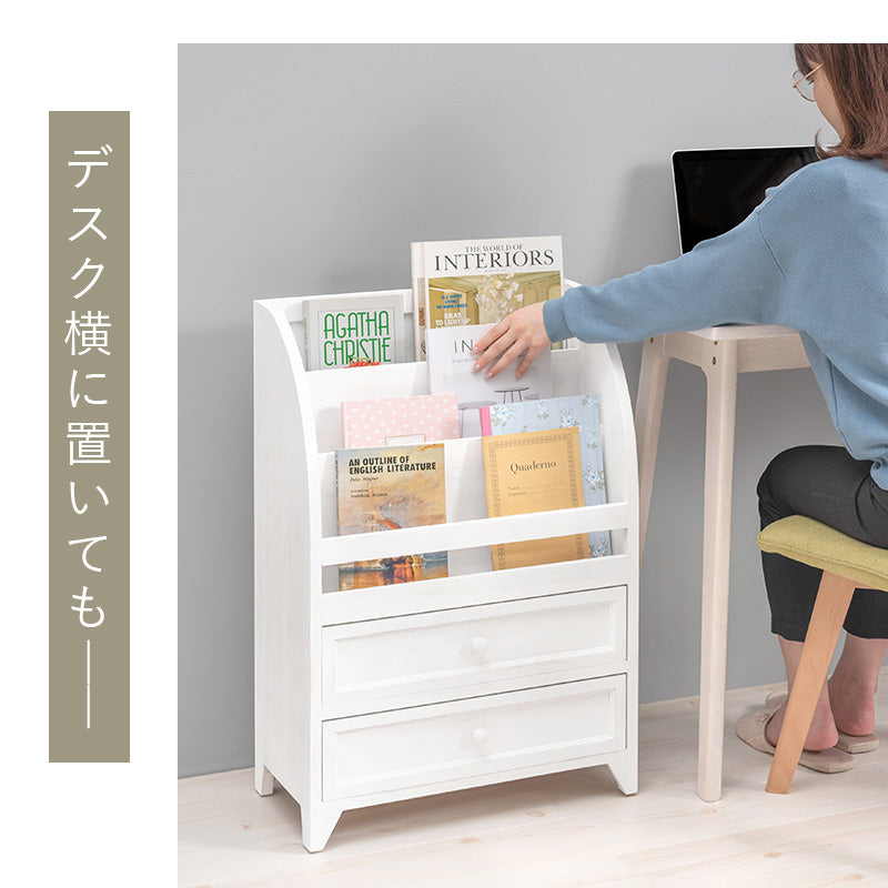 シャビーホワイトが可愛いシンプルなアンティーク調マガジンラック (約)幅48×奥行27×高さ73cm
