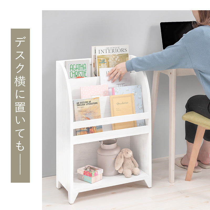 シャビーホワイトが可愛いシンプルなアンティーク調マガジンラック (約)幅48×奥行27×高さ73cm