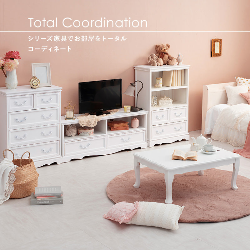 キラキラとしたクリスタル調の取っ手がついた上品なオープンラック キャビネット(ホワイト)(約)幅60×奥行33.5×高さ91cm