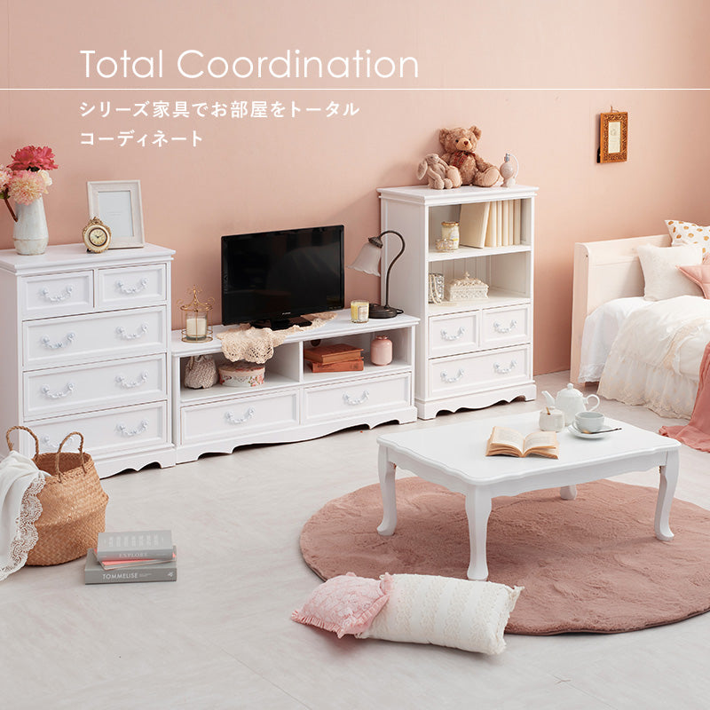 キラキラとしたクリスタル調の取っ手がついた上品な4段チェスト (約)幅50×奥行33.5×高さ91cm