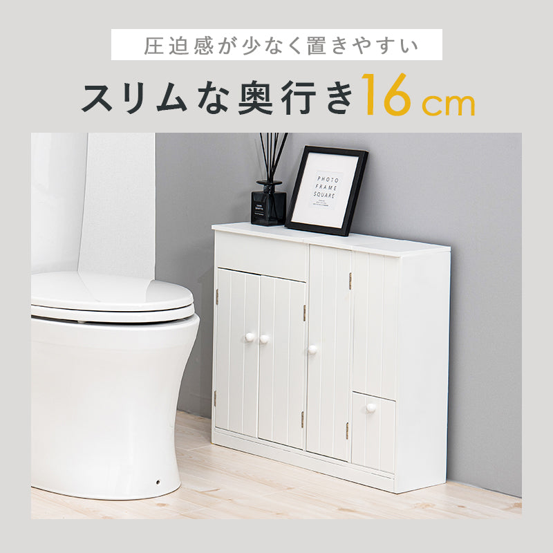 ペーパーロールやお掃除ブラシなどを清潔スッキリ収納できる清潔なホワイト色の大容量トイレラック(ホワイト)(約)幅60×奥行16×高さ52cm