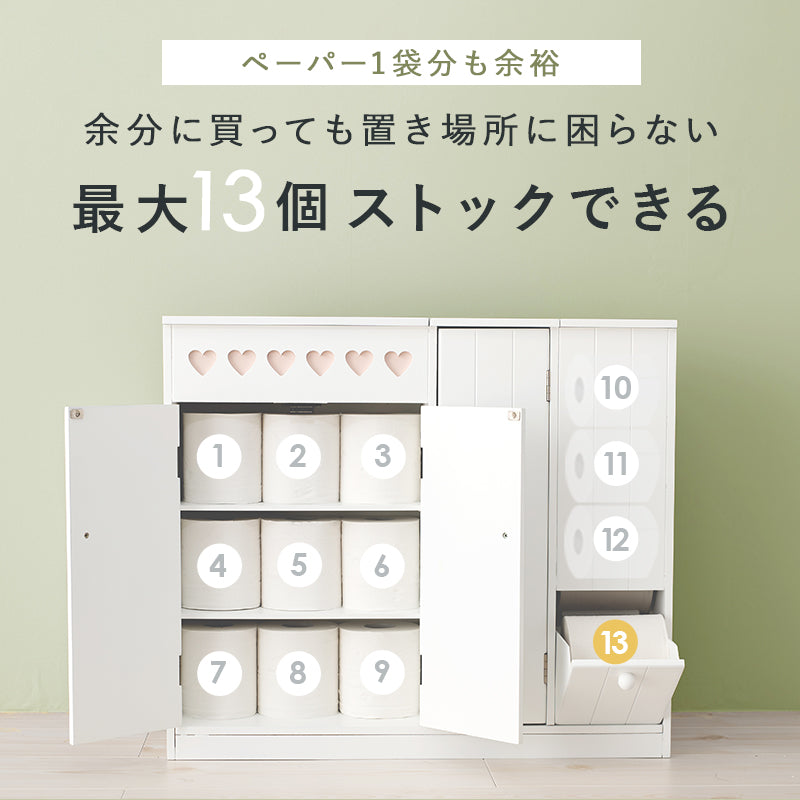 ペーパーロールやお掃除ブラシなどを清潔スッキリ収納できる清潔なホワイト色の大容量トイレラック(ホワイト)(約)幅60×奥行16×高さ52cm