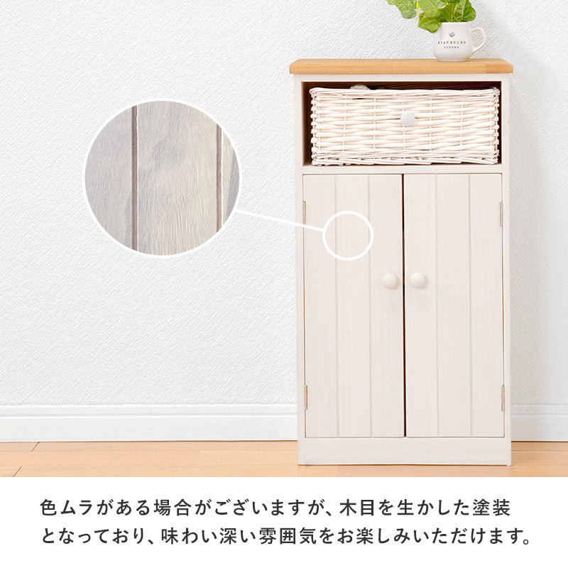 カントリー調で個性的なトイレラック温かみのある編み上げバスケット付き(ホワイト)(約)幅34×奥行16×高さ62cm