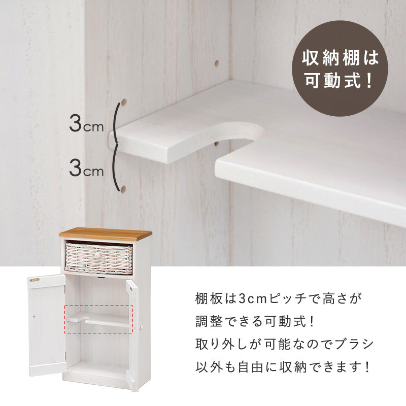 カントリー調で個性的なトイレラック温かみのある編み上げバスケット付き(ホワイト)(約)幅34×奥行16×高さ62cm