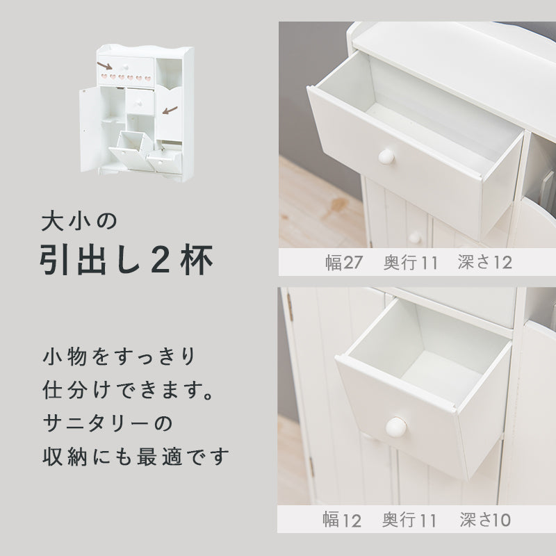 ペーパーロールやお掃除ブラシなどを清潔スッキリ収納できる清潔なホワイト色の大容量トイレラック(ホワイト)(約)幅45×奥行14×高さ63cm