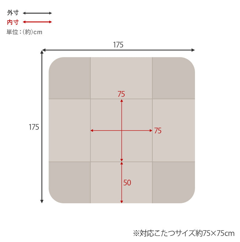 こたつ布団 掛布団 洗える おしゃれ 省スペースコタツ布団 フランネル 幅175×奥行175cm 正方形
