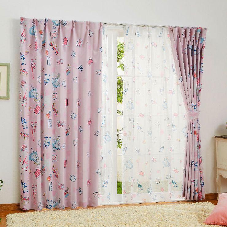 【Disney ディズニー】お部屋がポップでファンシーな空間にかわるふしぎの国のアリス 2級遮光カーテン 2枚組