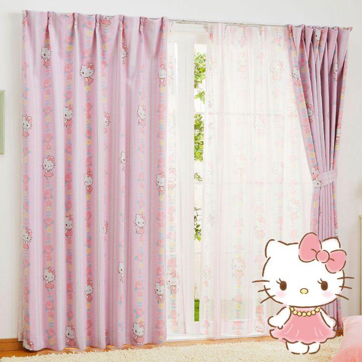 【Sanrio サンリオ】お花とキティちゃんがお部屋をスウィートに彩る2級遮光カーテン 2枚組