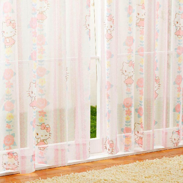 【Sanrio サンリオ】お花とキティちゃんがお部屋をスウィートに彩るレースカーテン 2枚組