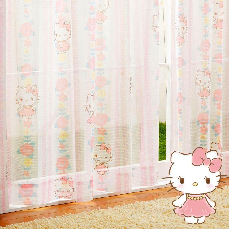 【Sanrio サンリオ】お花とキティちゃんがお部屋をスウィートに彩るレースカーテン 2枚組