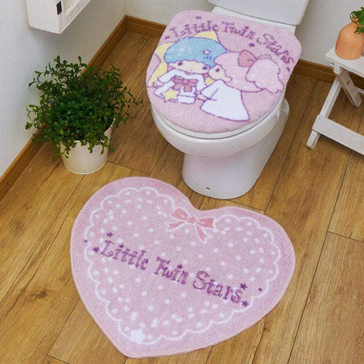 キキ&ララのフタカバーとマットのセット!トイレをファンシーな空間へ キキララ トイレフタカバー・トイレマット2点SET