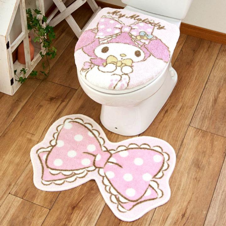 マイメロディのフタカバーとマットのセット!トイレをファンシーな空間へ<マイメロディ トイレフタカバー・トイレマット2点SET>