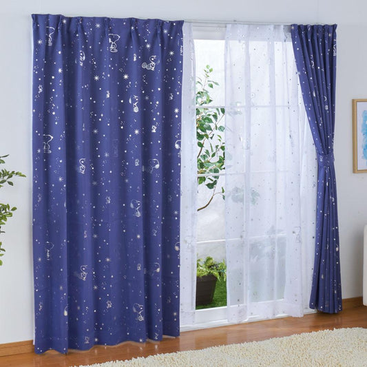 【SNOOPY スヌーピー】かわいいスヌーピーのシルエットがちりばめられた2級遮光カーテン 2枚組