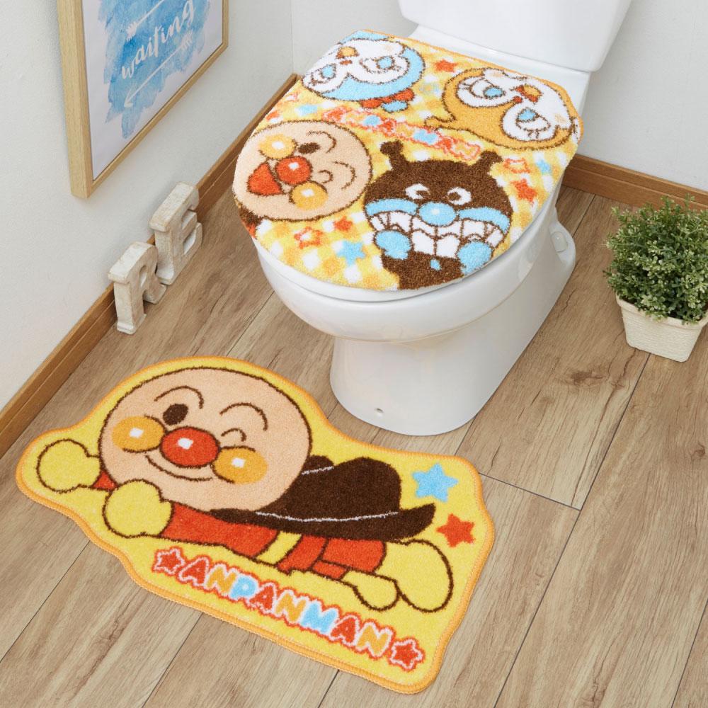 アンパンマンのフタカバーとマットのセット!トイレをファンシーな空間へ<アンパンマン トイレフタカバー・トイレマット2点SET>