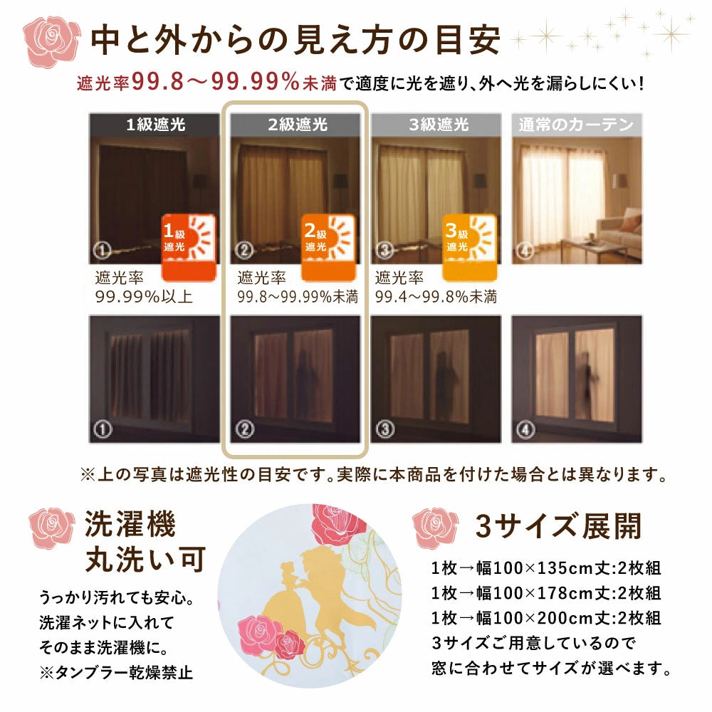 2枚組形状記憶ベル横絵羽2級遮光カーテン ⒸDisney