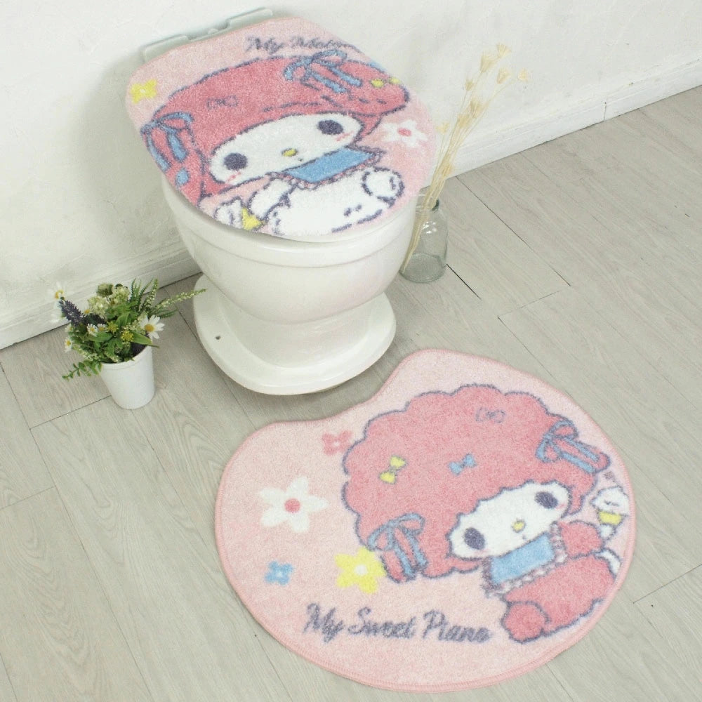 マイメロディ&マイスウィートピアノのフタカバーとマットのセット!トイレをファンシーな空間へ<マイメロディ&マイスウィートピアノ トイレフタカバー・トイレマット2点SET>