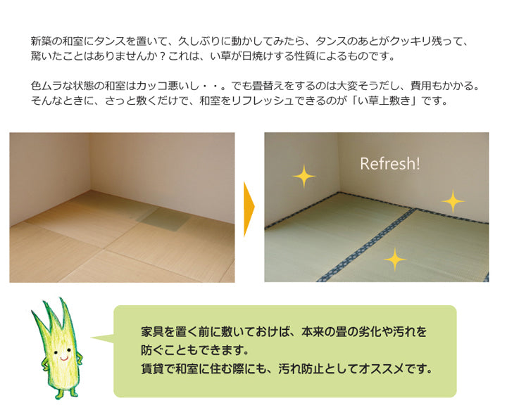 九州産い草使用のい草上敷きカーペット双目織 ほほえみ 対応サイズ:江戸間・本間・三六間・六一間