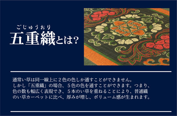 純国産 袋五重織い草マット 『華紋草』 約88×150cm