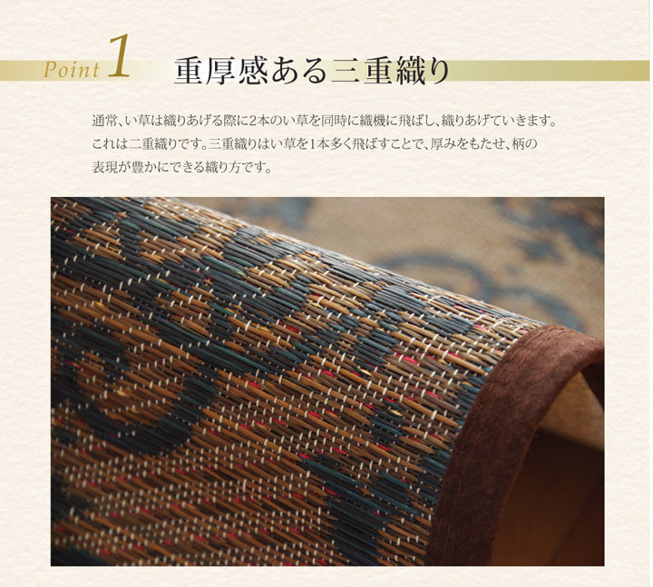 オリエンタル柄を表現し洋室でも和室でもご使用いただける純国産い草ラグカーペット オーディーン