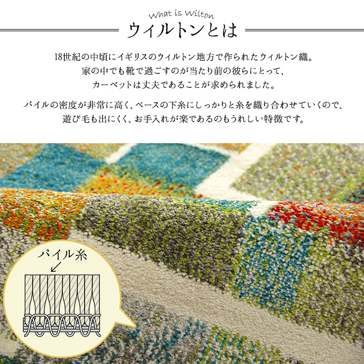 色鮮やかな幾何柄デザインのトルコ製ウィルトン織りカーペット エデン