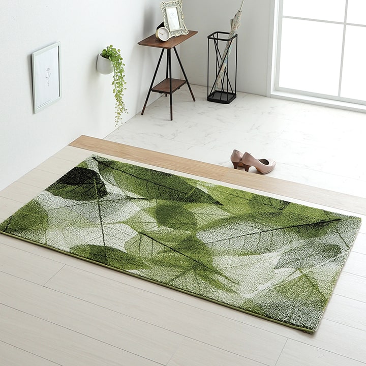 トルコ製 奥行きのあるやわらかい印象のウィルトン織ラグ ハミン グリーン