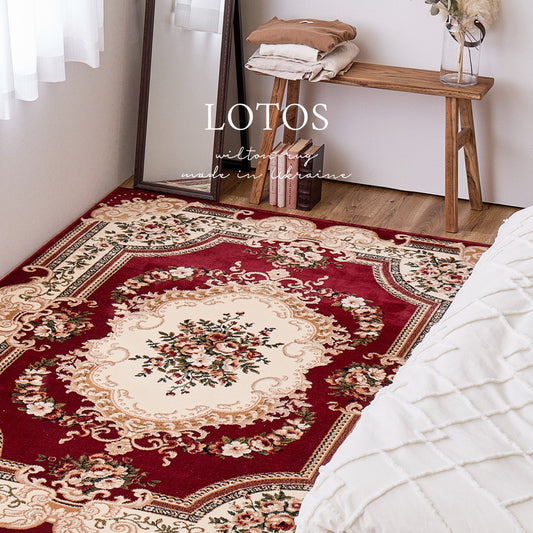 王朝柄と花柄デザインの耐久性に優れたトルコ製高級感あふれるウィルトン織りカーペット