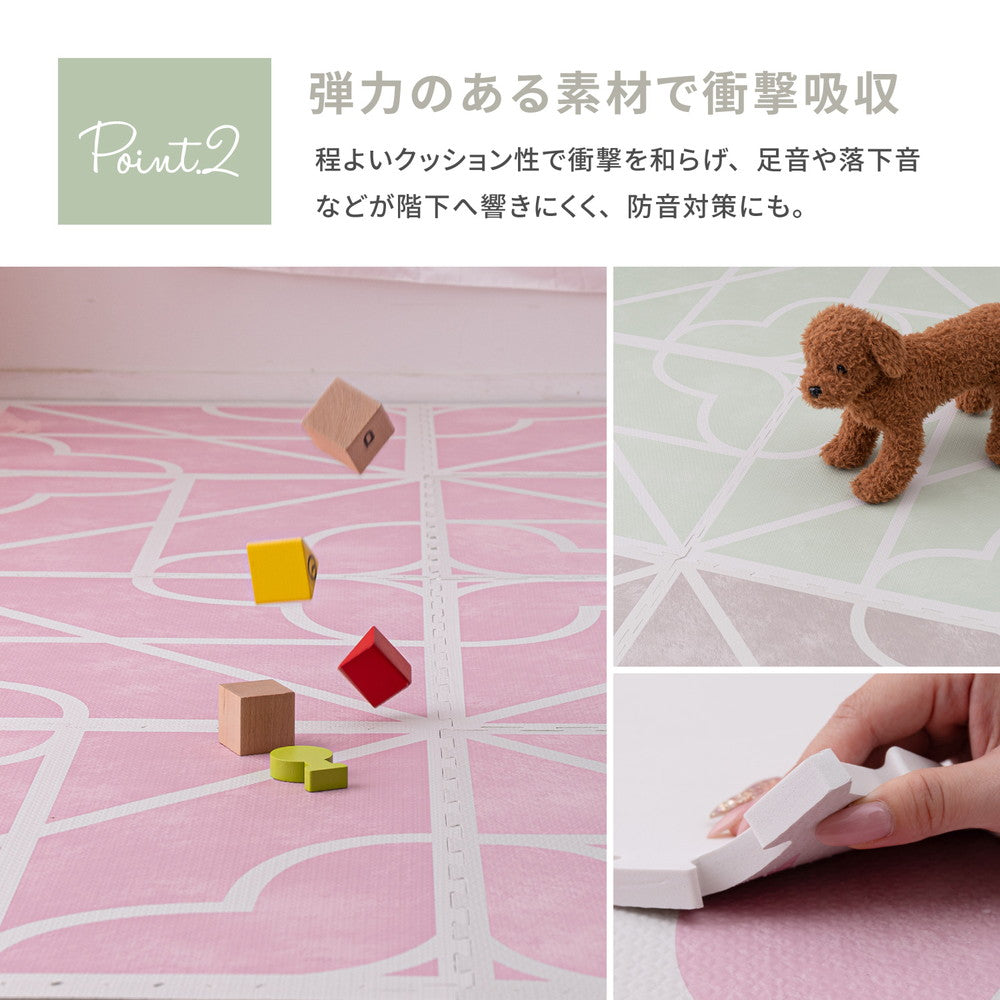 ニュアンスカラー×レトロデザイン!大きさのアレンジが出来て洗えて防音対策になるというジョイントマット