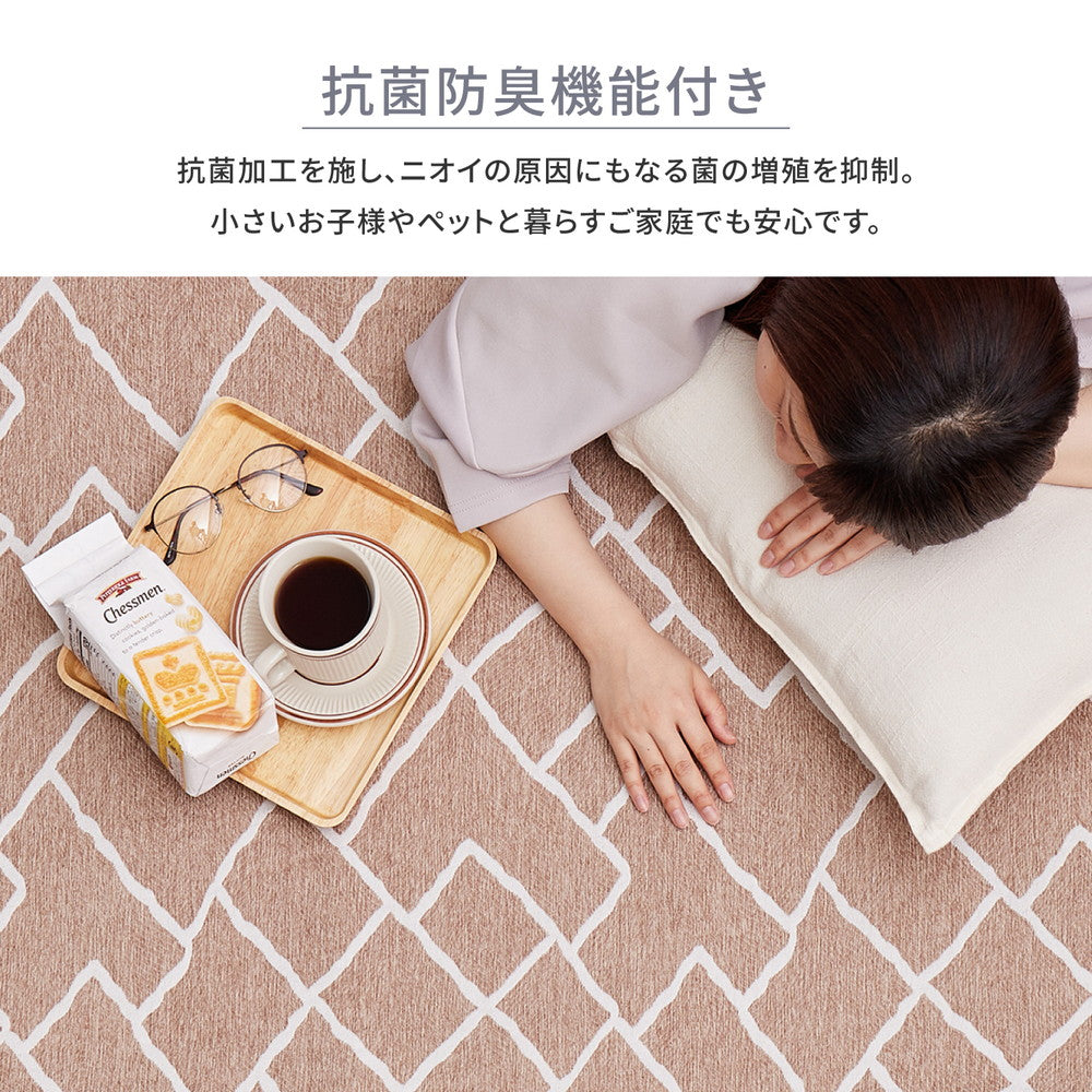 ホットカーペット対応抗菌防臭機能付き太番手の糸をジャガード織でふっくらと仕上げたデザインラグ ブリック
