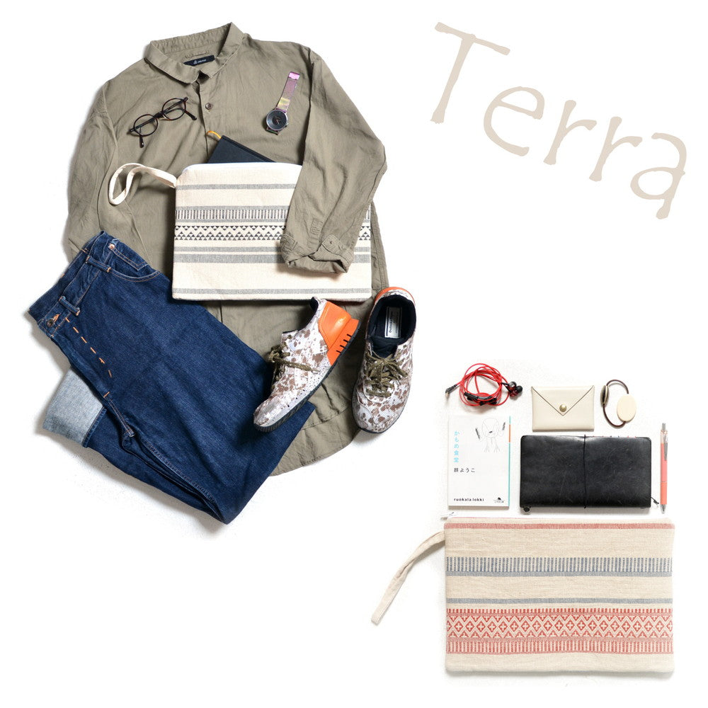 やさしいタッチ!インド綿バッグ!インド綿 フラットポーチ