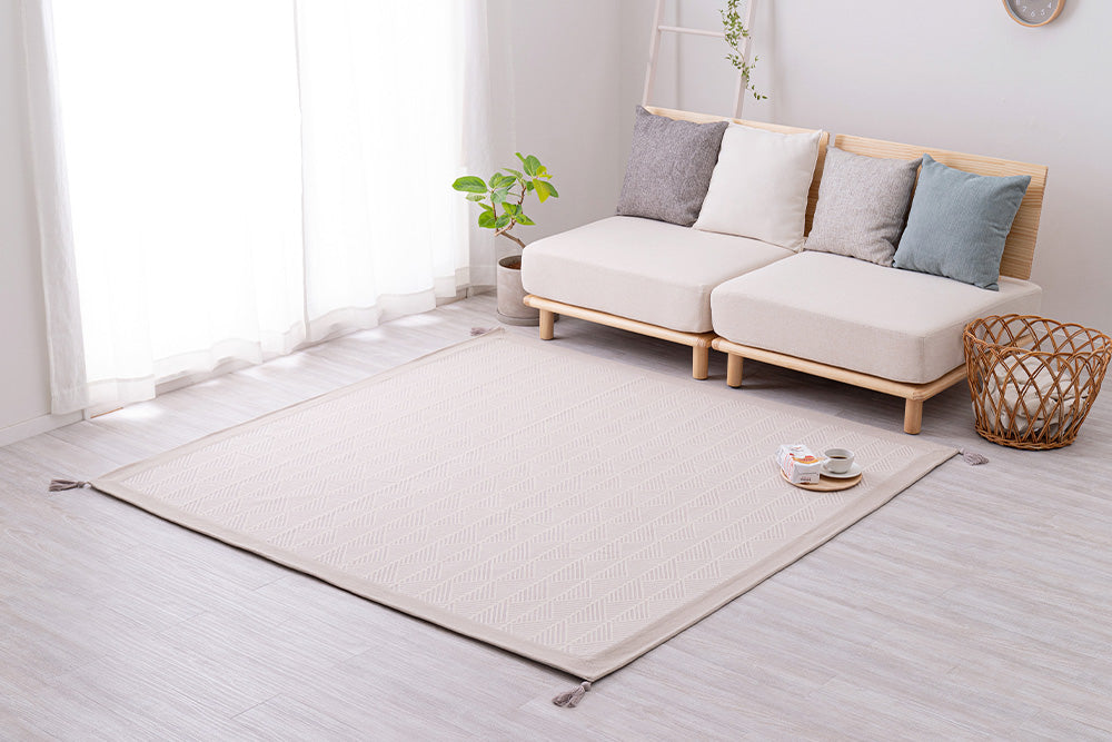 丸洗いできる!さらっと、ふわっと心地いい天然素材インド綿100%のラグ クラック