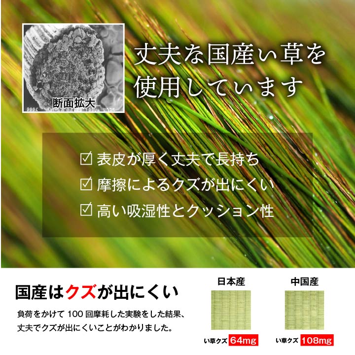 無色カラーで織りに特徴を出したシンプルで素材感のある純国産 い草 上敷き カーペット 格子柄