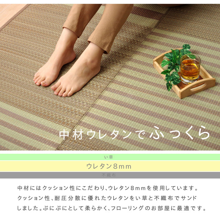 はっ水加工で中材ウレタン入りのふっくらい草ラグ 撥水ラスター