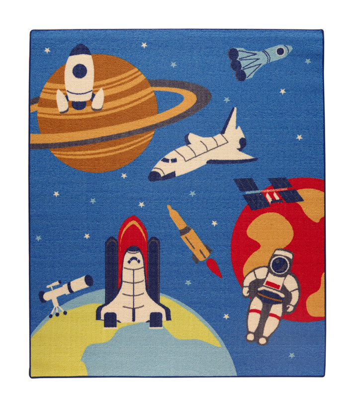 男の子 宇宙柄 洗えるデスクカーペット ブルー